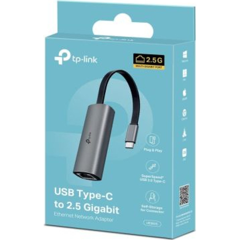 Tp-Link Network Adapter UE302C Type-C to Ethernet RJ45, 2500Mb/s, Black EU