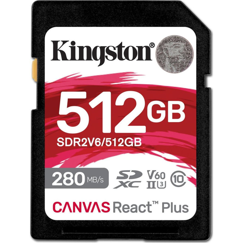 Kingston Karta Kingston Canvas React Plus SDXC 512 GB Class 10 UHS-II/U3 V60 (SDR2V6/512GB)