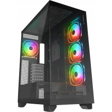 Rampage Hydra V1 Obudowa PC 4x wentylator USB C/USB A ARGB + hub, czarna